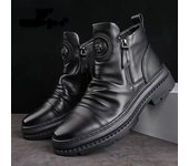 Zapatos altos para hombre, botas europeas para hombre, vestido de Hip Hop, zapatos con cremallera, botas de motocicleta, zapatos casuales para hombre 39 negro