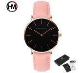 Hannah Martin Fashion Japan Reloj de movimiento de cuarzo Reloj Mujer Montre Femme Reloj de correa de cuero Reloj de pulsera analógico impermeable para mujer oro rosa/color rosa