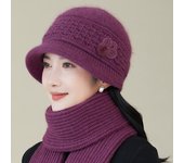 Gorro de invierno cálido para adultos, gorro de exterior de moda, gorro de abuela de punto, gorro pequeño con gorro esponjoso de pelo de conejo.