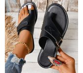 Zapatillas de mujer, zapatos informales de playa para exterior, novedad de verano, sandalias planas, chanclas, Clip dedos para caminar, hebilla romana, chanclas para mujer 36 beige