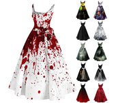 Vestido largo informal de Halloween con cuello redondo, sin mangas y de gran tamaño para mujer XXXL