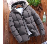 Ropa acolchada de otoño e invierno para hombre, ropa acolchada gruesa con capucha, chaqueta acolchada informal de color sólido de talla grande para hombre M gris