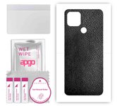 apgo Protective Skin Sticker for the back compatible with Oppo A15, Wrap Film, Foil, Vinyl - Pattern Black Leather