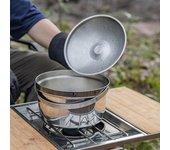 Camping senderismo olla arrocera sopa olla al aire libre portátil Picnic utensilios de cocina olla de acero inoxidable plata