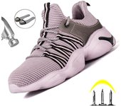 Zapatos de seguridad ligeros para hombre y mujer, botas de seguridad a prueba de perforaciones, zapatos con punta de acero, zapatillas de trabajo, zapatos de seguridad para hombre 37 color rosa