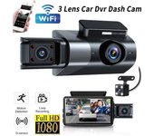 Cámara de tablero de tres lentes para automóviles, grabadora de video para automóvil Black Box HD 1080P con WIFI, visión nocturna, sensor G, grabación en bucle, DVR, cámara para automóvil 2 lens+WiFi