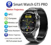 Reloj inteligente PRO 2024 para hombre, pantalla AMOLED HD, Bluetooth, llamadas, GPS, trayectoria, NFC, frecuencia cardíaca, brújula, relojes inteligentes Silicone strap negro