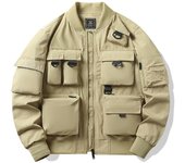 Chaqueta Bomber para Hombre Chaqueta de Béisbol Americana Retro Chaqueta Multibolsillos Chaqueta Funcional Tres Partes Superiores Anti-Tormentas M
