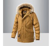 Chaqueta de invierno con capucha para hombre, con capucha de piel, ropa de moda para hombre, abrigo para exteriores, chaqueta acolchada L gris