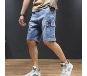 Pantalones cortos de trabajo de mezclilla ligeros de verano con múltiples bolsillos para hombre: corte recto, sueltos, elásticos y de largo medio a la moda. 4X-Large azul