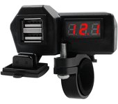 Cargador de motocicleta con enchufe, medidor de voltaje digital, puerto USB dual, cargador de teléfono móvil de 3,4 A, carga rápida 3.0, cargador de manillar para iPhone, Samsung y Huawei.