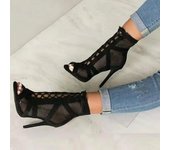 Sandalias de tacón alto con recortes de malla para mujer, zapatos de baile de salón, salsa y tango, de moda para fiesta, verano 2024 35
