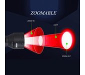 Linterna de caza T50 con zoom de 500 yardas, lente de 55 mm, LED blanco/verde/rojo, soporte para mira telescópica, interruptor remoto, 2 pilas 18650 y cargador.