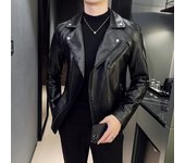 Nueva chaqueta de cuero para piloto de motocicleta, chaqueta de cuero para hombre con diseño de cremallera oblicua de viento Punk de diseñador a la moda para hombre S