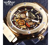 WINNER Reloj mecánico completamente automático con esfera grande ahuecada estilo casual a la moda para hombre
