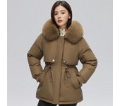 Abrigos de invierno para mujer, Parkas con forro de lana sintética de estilo coreano, chaquetas gruesas y cálidas con cuello de piel sintética con capucha, novedad de 2023 M marrón