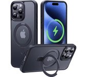 Funda magnética mate con soporte de anillo de metal para iPhone 16, 15, 14, 13, 12, 11 Pro Max Plus, 15Pro, i15, con protector de lente, funda segura para Mac iPhone 14 Pro azul