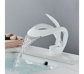 Grifo monomando para lavabo de baño con diseño hueco, mezclador para lavabo blanco