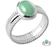 Anillo de plata 'Cléopatra' aventurina verde plata (rodiada) - 12x8 mm 54