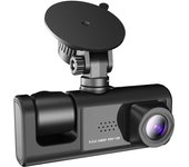 Cámara de tablero DVR 1080P Cámara frontal, interior y trasera Grabadora de conducción Pantalla de 2 pulgadas Soporte para cámara de salpicadero negro