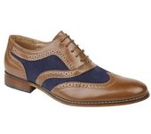 Zapatos Oxford Brogue de 5 ojales para niños de Roamers 1 UK azul oscuro/bronceado