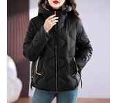 Chaqueta acolchada de algodón con capucha corta para otoño e invierno, chaqueta holgada de estilo coreano a la moda para mujer, combina con todo XXL negro
