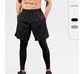Pantalones deportivos para hombre, pantalones cortos y leggings de entrenamiento de compresión de dos piezas falsos, ropa deportiva para gimnasio, pantalones ajustados para fitness, ropa deportiva nueva S negro