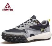 HUMTTO Zapatillas de correr con amortiguación para hombre, zapatos deportivos transpirables para hombre, zapatillas de deporte informales de cuero para hombre, zapatillas de tenis resistentes al desgaste a la moda 43 gris oscuro
