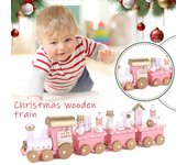 Tren de madera de 4 secciones para niños, juguete de escritorio para Navidad, regalo de Navidad, adorno vintage V9B0 Pink-1set