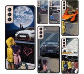 Funda para teléfono con diseño de niño y niña que ve un coche deportivo genial derrapando para Samsung Galaxy S22 Ultra S20 S21 FE S10 S10e S9 Note 10 Plus Note 20 Ultra Galaxy S8