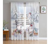 Regalo de muñeco de nieve de Navidad, cortinas transparentes de tul para decoración de sala de estar, cortinas para dormitorio, cocina, cortina de ventana de Organza de gasa W135 x H114cm