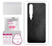 apgo Protective Skin Sticker for the back compatible with Xiaomi Mi 10 5G, Wrap Film, Foil, Vinyl - Pattern Black Leather