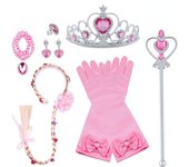 Conjunto de disfraz de princesa, corona, varita mágica, Frozen, guantes de princesa, collar, anillo, accesorios de disfraz azul