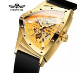 T-Winner Reloj mecánico automático de triángulo hueco informal a la moda para hombre