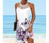 Vestido sin mangas Sexy a la moda de verano, vestido informal suave con estampado de mariposas y aleteo en 3D, vestido sin mangas con tirantes, vestido de verano XS verde