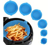 Juego de 6 ollas de silicona para freidora de aire, sin BPA, de grado alimenticio, 6 tamaños, reutilizables, para varias freidoras de aire QT azul