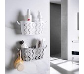Estante de esquina para baño con ventosa para ducha, organizador de pared para almacenamiento blanco
