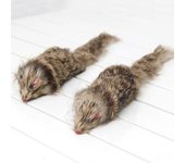 1 pieza de ratón falso para gato, juguetes para mascotas, ratones de cola de pelo largo, juguetes de ratón, peluche suave de piel de conejo, juguete de peluche peludo para gatos y perros café