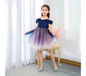 Vestido tutú de un solo hombro con lentejuelas y cielo estrellado para niñas - Estilo princesa de verano europeo y americano 150 cm azul marino