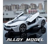 Nuevo 1:BMW I8 24 Superdeportivo de aleación, modelo de coche de metal fundido a presión con sonido y luz, juguete para niños, adorno coleccionable para interiores, regalo blanco