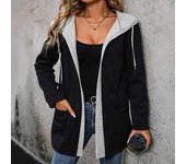 Sudadera con capucha tipo cárdigan de empalme de moda informal de otoño e invierno para mujer S negro