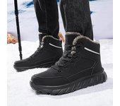 Botas de nieve de invierno para hombre, impermeables, cálidas, forradas de piel, cómodas, con cordones, botas de senderismo, botines antideslizantes para exteriores, zapatos de trabajo de caña alta para hombre 39 negro