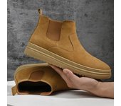 Botas cortas planas de piel de vaca para hombre, estilo británico, antideslizantes, cómodas, estilo Chelsea, para otoño e invierno, zapatos deportivos informales 38
