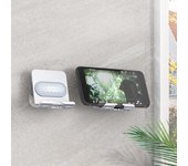 Soporte de pared para teléfono móvil, ajustable, para baño, dormitorio, cocina o dormitorio, para iPhone, Samsung y Xiaomi. gris