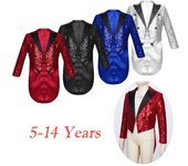 Niños Niños Lentejuelas Frac Niños Trajes de Caballero Blazer para Espectáculos de Magia Rendimiento Traje Formal Boda Vestido de Niño Abrigos 5-6 Years borgoña