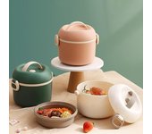 Fiambrera de 1320ML con mango portátil, seguro para microondas, doble capa, grado alimenticio, PP, escuela, estudiantes, Bento color rosa