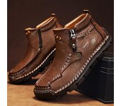 Botas de hombre Botas altas de cuero de felpa para exteriores, talla grande, otoño/invierno, botines cálidos de terciopelo hechos a mano 38 negro