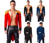 Disfraz de maestro de ceremonias de circo para hombre, disfraz de domador de leones para Halloween, frac de espectáculo, chaqueta de cola de golondrina de manga larga, disfraz de cosplay S rojo