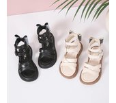 Sandalias de gladiador para niños, sandalias de vestir de princesa para niñas de verano, sandalias casuales de moda con lazo para niños, sandalias romanas con punta abierta y recortes suaves 26 negro