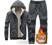 Conjuntos de chándal grueso con capucha para hombre, chaqueta informal cálida y pantalones de chándal, conjunto de 2 piezas, ropa de calle, chándal, invierno S negro